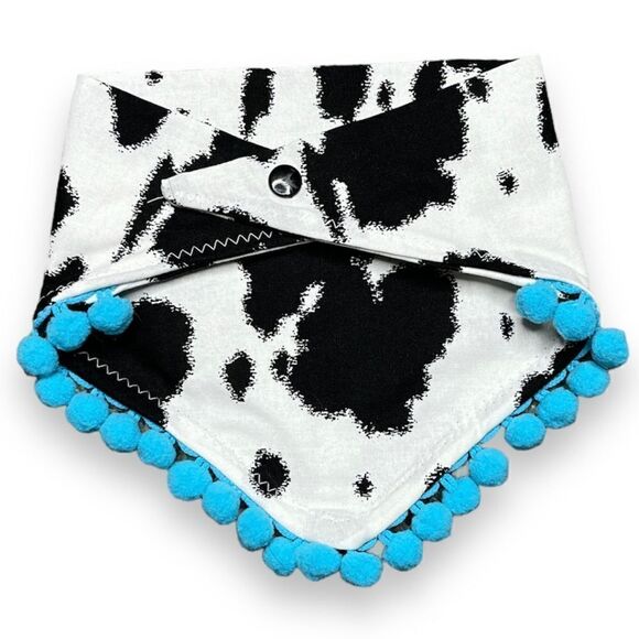 Louadore Feelin' MOO-dy Cow Print Pom Pom Dog Bandana Black & White - Picture 3 of 5